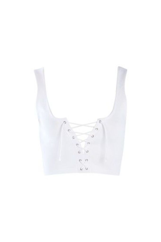 Womens Lace Up Bralet - White, White