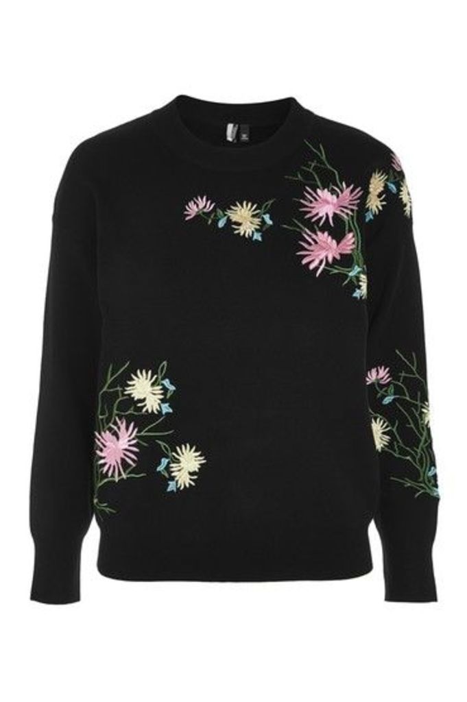 Womens Floral Embroidered Sweatshirt - Black, Black