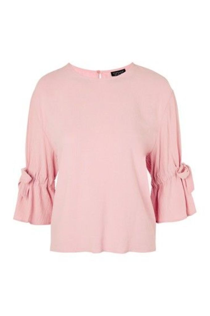 Womens Tie Sleeve Casual T-Shirt - Pink, Pink