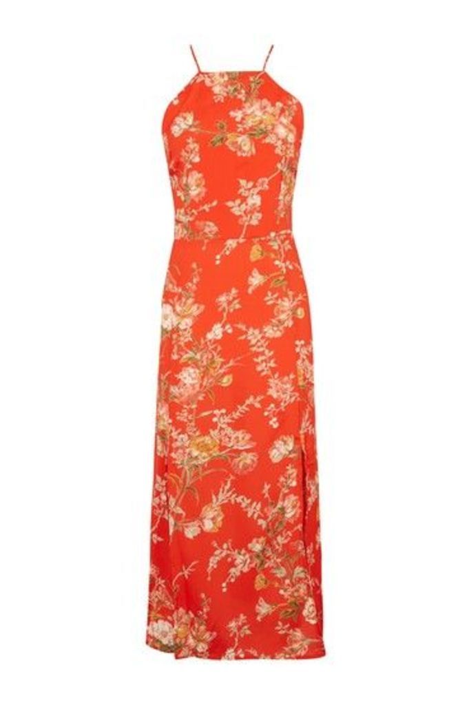 Womens Eastern Floral Midi Slip Dress - Red, Red