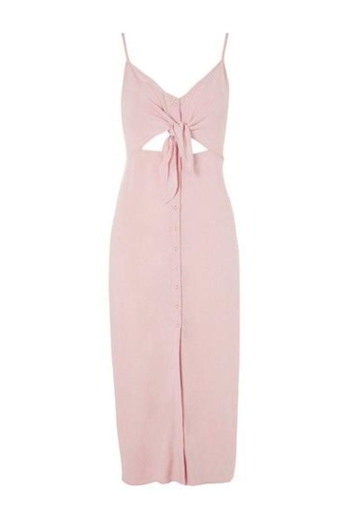 Womens Knot Front Midi Dress - Pale Pink, Pale Pink