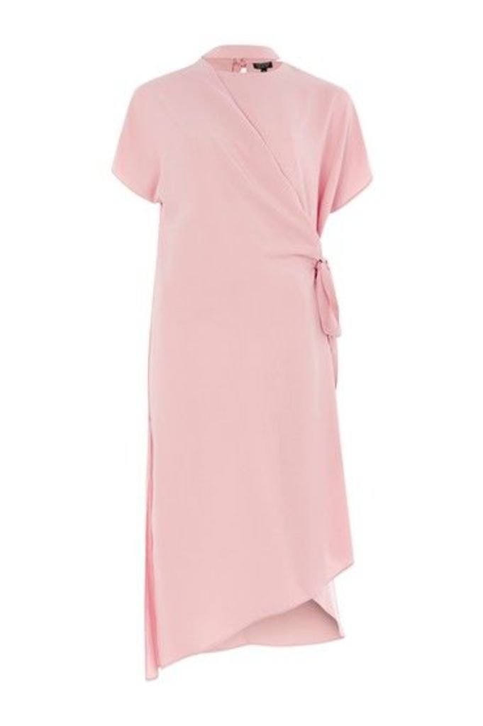 Womens Slash Neck Wrap Midi Dress - Blush, Blush