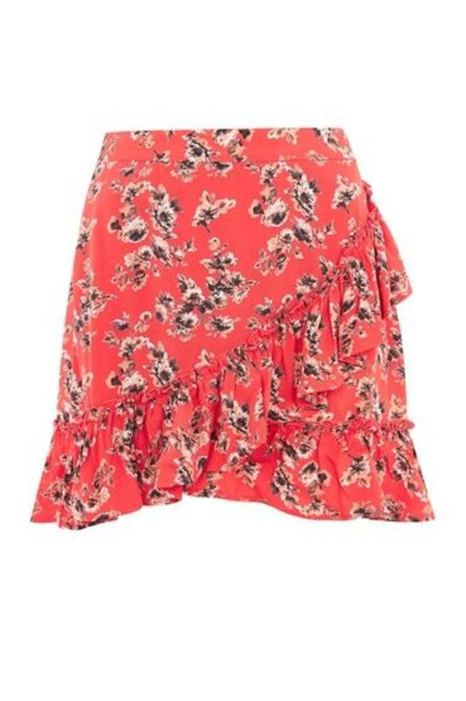 Womens Red Flower Frill Skirt - Red, Red