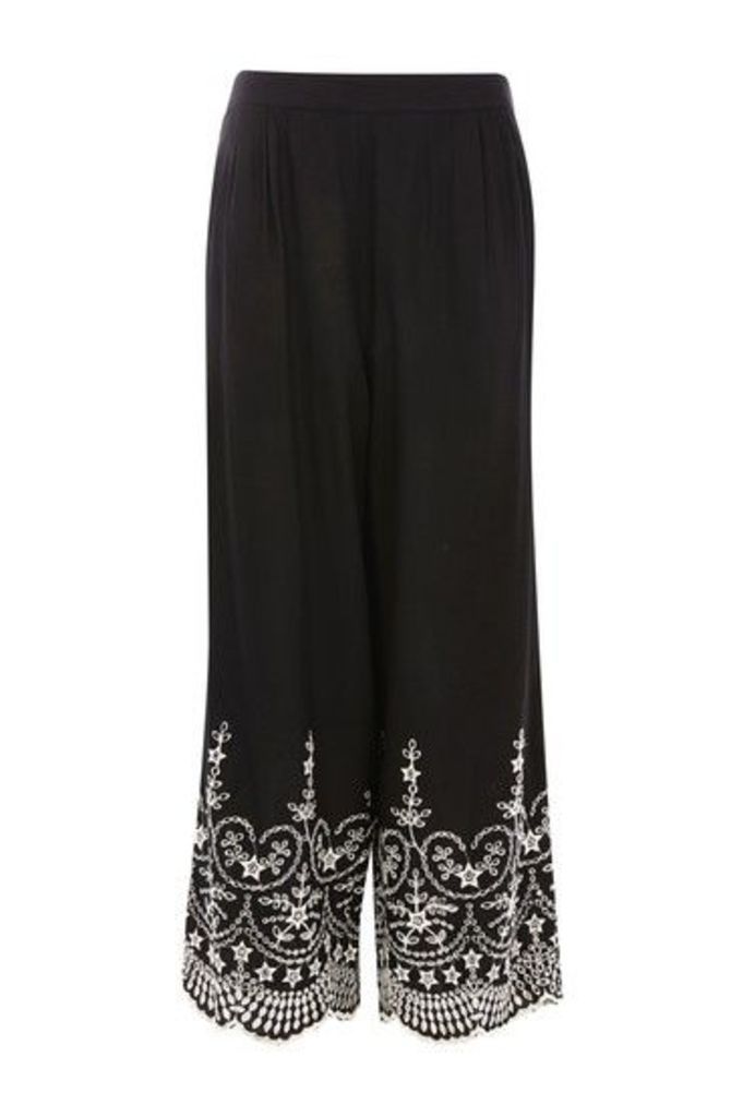Womens Embroidered Trousers - Black, Black