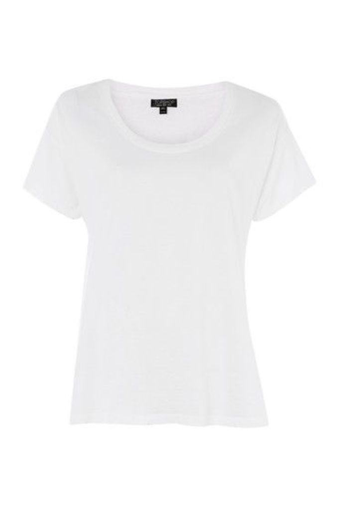 Womens Washed Scoop Neck T-Shirt - White, White