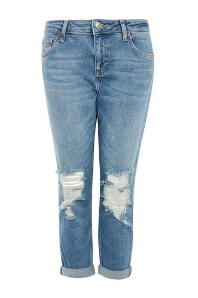 Womens PETITE Ripped Lucas Jeans - Mid Stone, Mid Stone