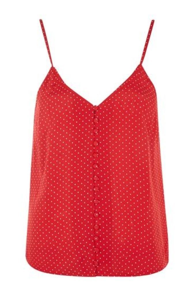 Womens Pinspot Button Camisole - Red, Red