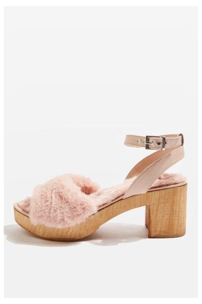 Womens VINNIE Fur Footbed Sandals - Pink, Pink