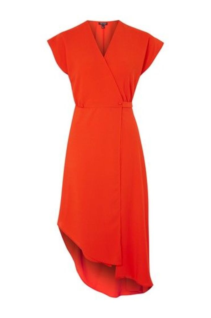 Womens Asymmetric Wrap Dress - Red, Red