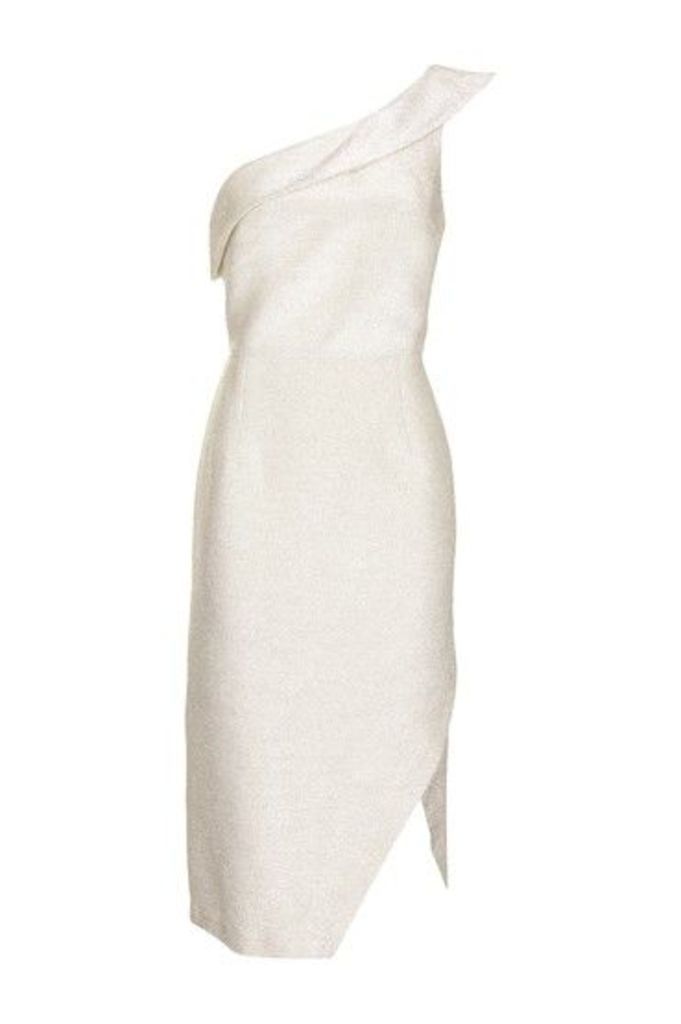 Womens Tinsel One Shoulder Midi Dress - Ivory, Ivory