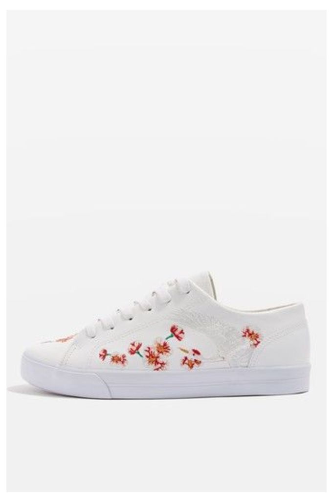 Womens TULIP Embroidered Trainers - White, White