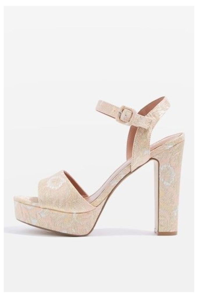 Womens MILAN Embroidered Platform Sandals - Nude, Nude