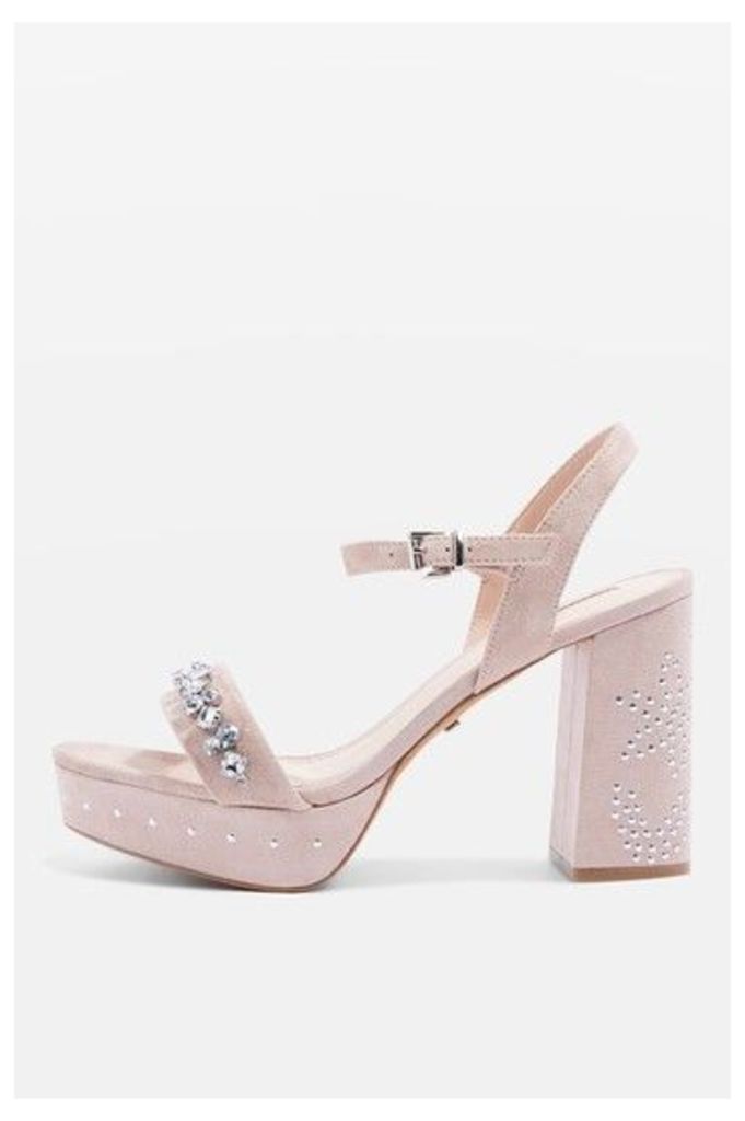 Womens LOVELY Jewel Front Platform Shoes - Nude, Nude