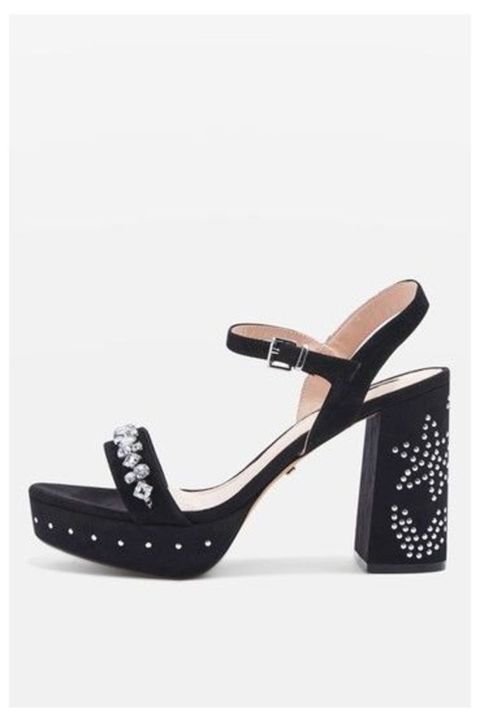 Womens LOVELY Jewel Front Platform Shoes - Black, Black