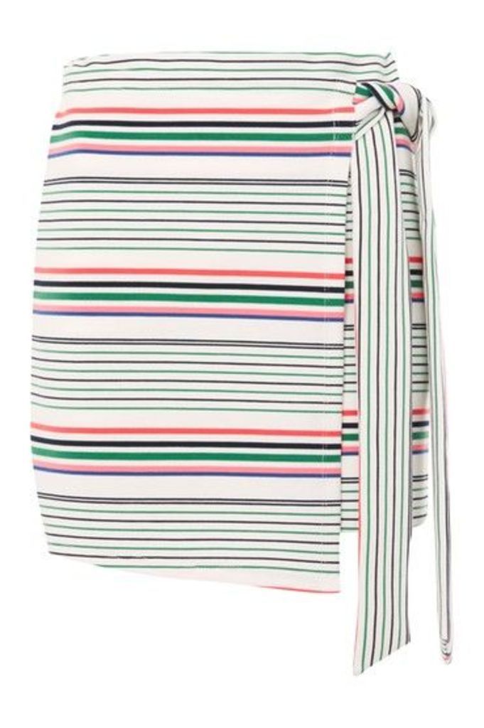Womens Bright Stripe Wrap Skirt - White, White