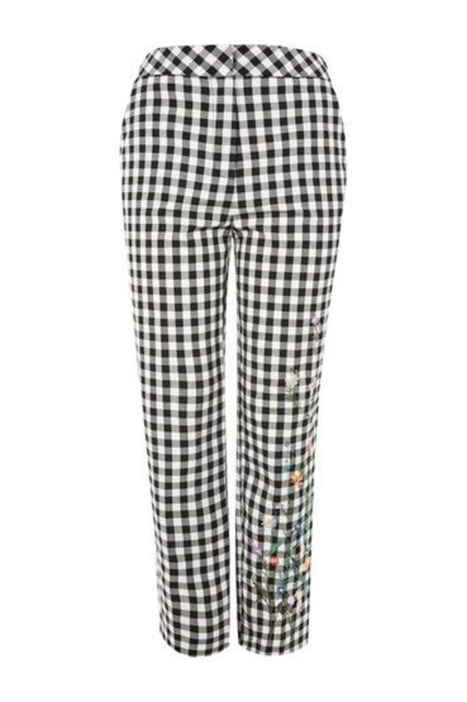 Womens Embroidered Gingham Trousers - Monochrome, Monochrome