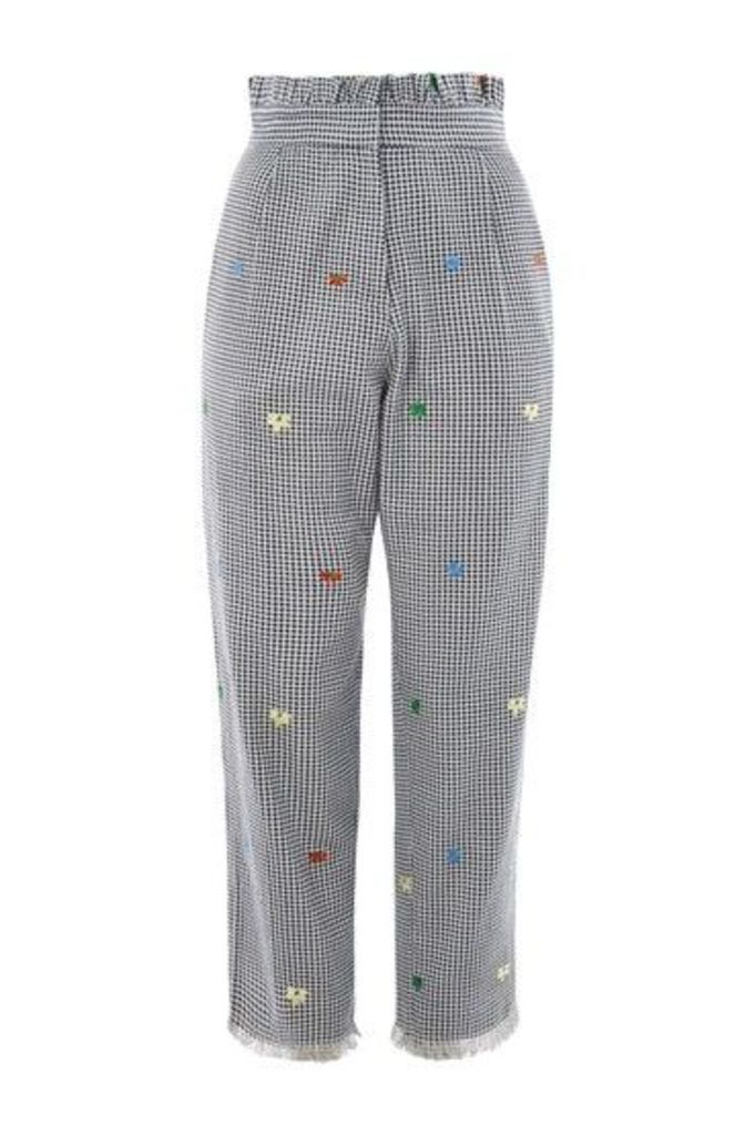 Womens Embroidered Gingham Trousers - Multi, Multi