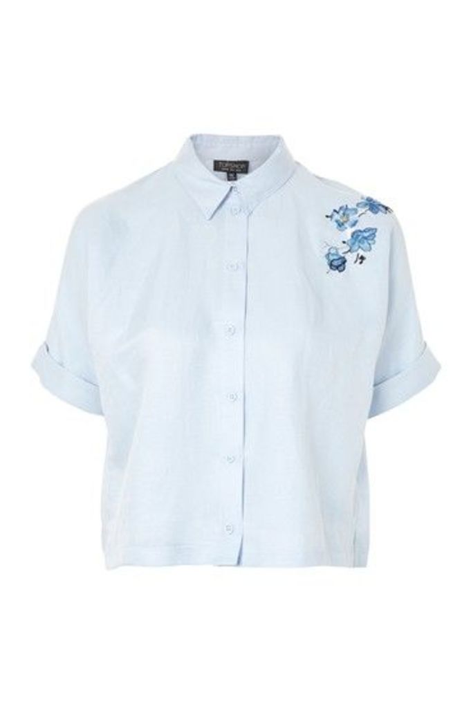 Womens Tiger Embroidered Shirt - Light Blue, Light Blue