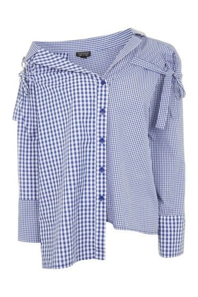Womens Gingham Re-worked Shirt - Blue, Blue