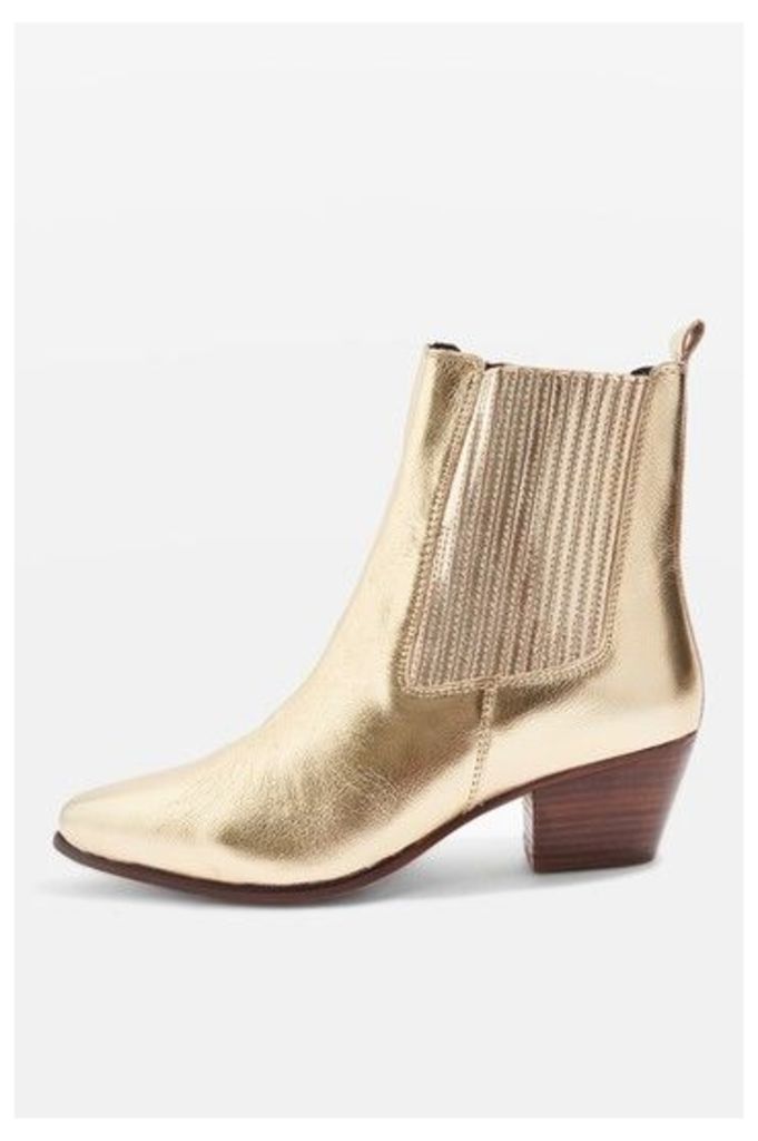 Womens Western Ankle Boots - Gold, Gold