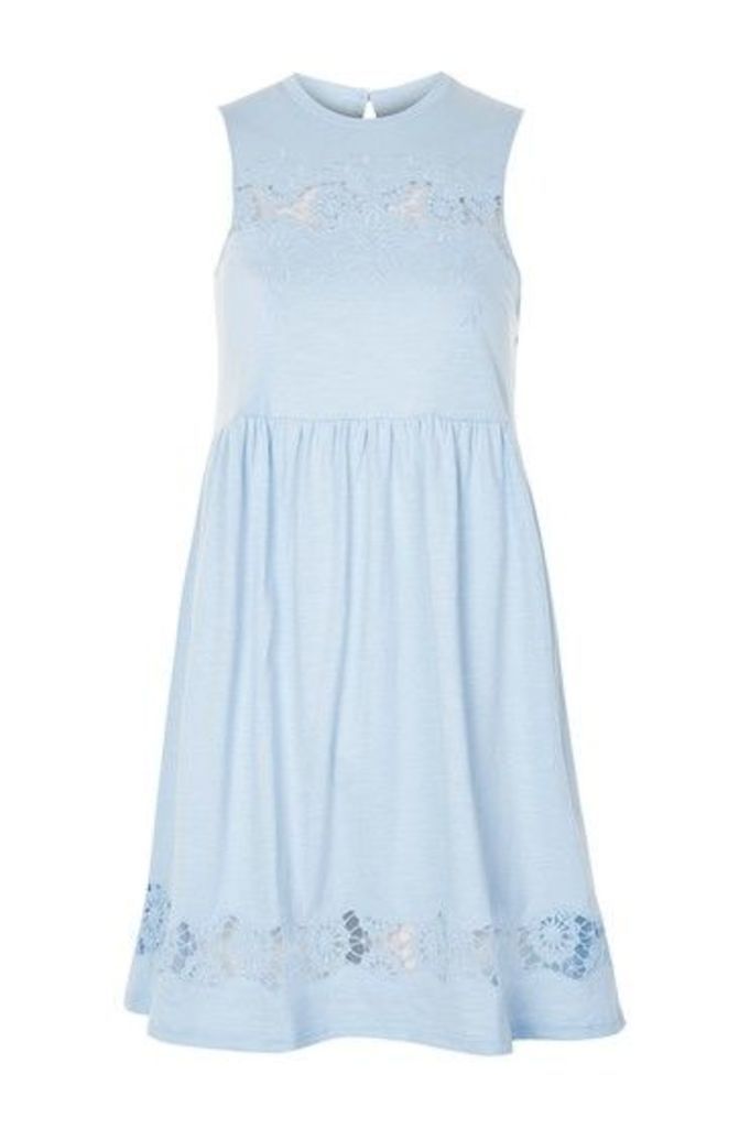 Womens Embroidered Babydoll Dress - Pale Blue, Pale Blue