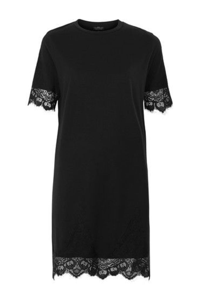 Womens PETITE Lace Petal Shift Dress - Black, Black