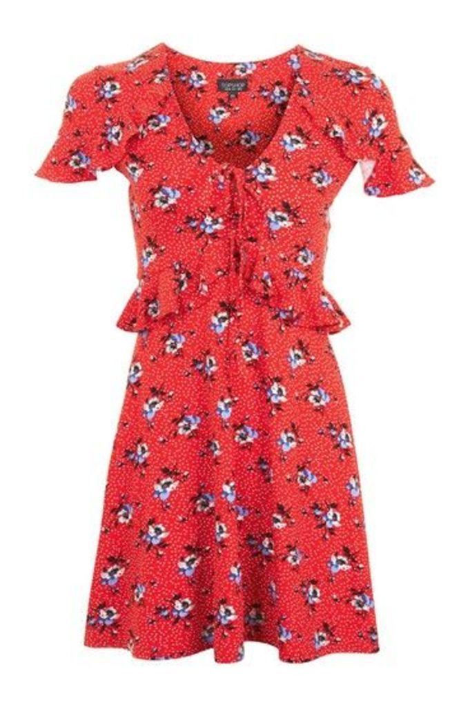 Womens PETITE Red Floral Spot Dress - Red, Red
