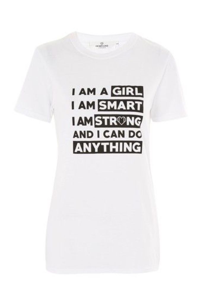 Womens **'I Am A Girl' Slogan T-Shirt by Oh My Love - White, White