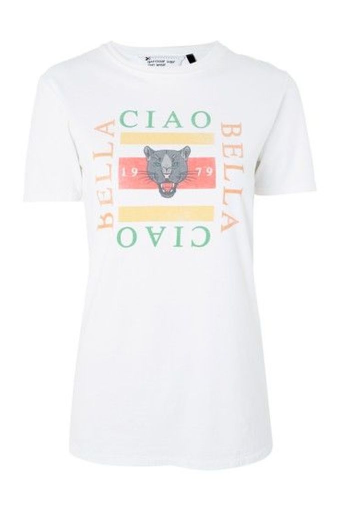 Womens 'Ciao Bella' Panther Motif T-Shirt by Tee & Cake - Ecru, Ecru