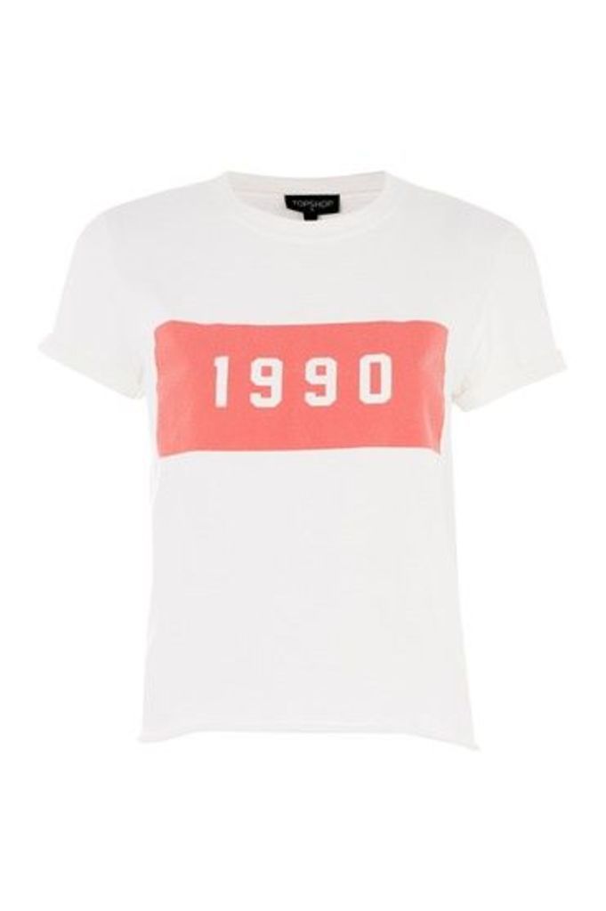 Womens PETITE '1990' Washed T-Shirt - White, White