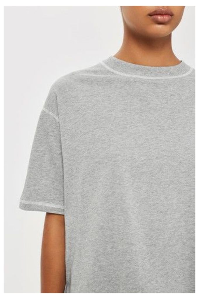 Womens **Contrast Stitch Boyfriend T-Shirt by Boutique - Grey, Grey