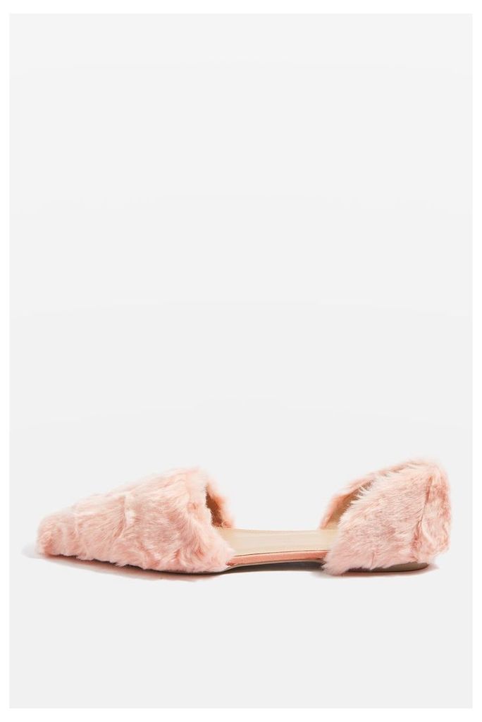 Womens ALI Faux Fur Two Part Flats - Pink, Pink