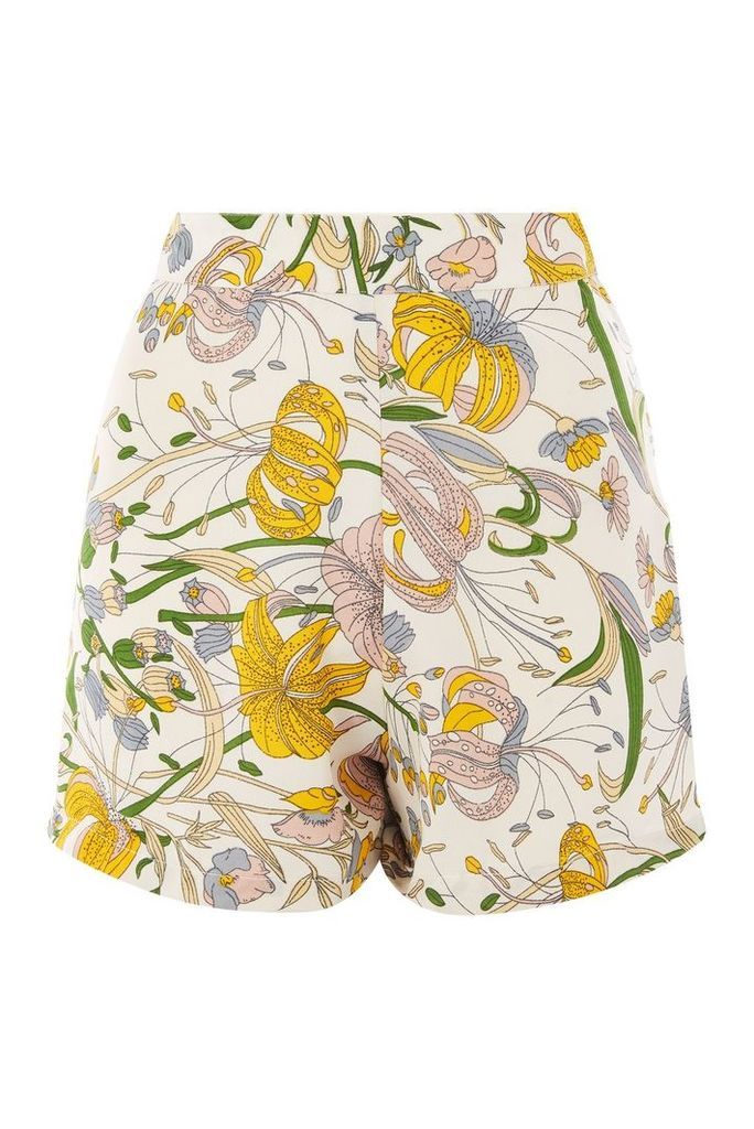 Womens **Floral Print A-Line Shorts by Glamorous Tall - White, White