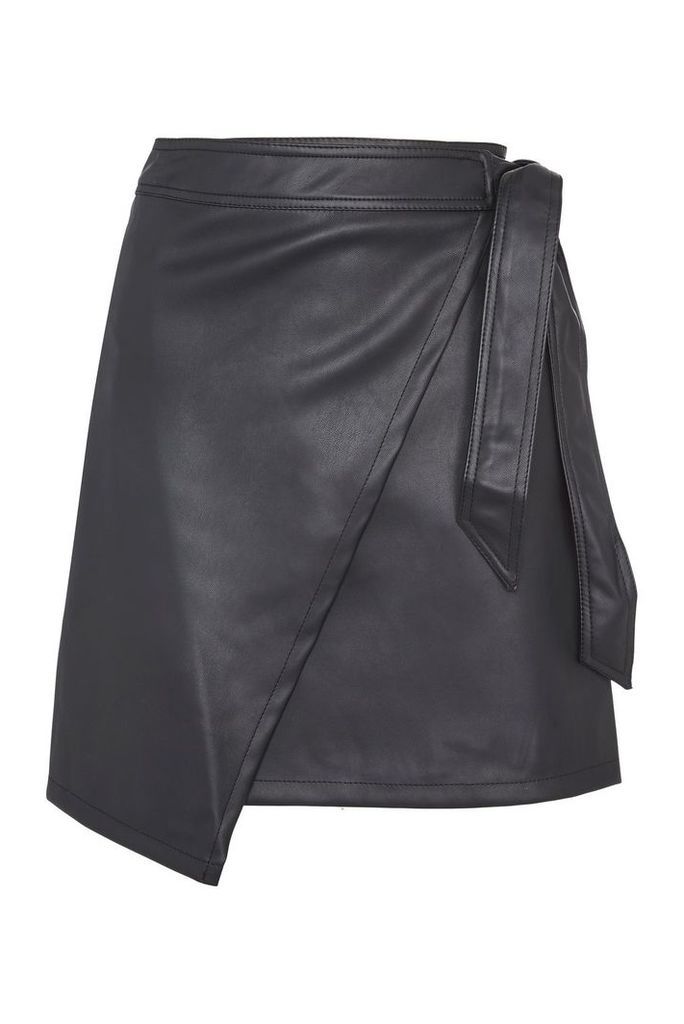 Womens TALL Wrap Tie Mini Skirt - Black, Black