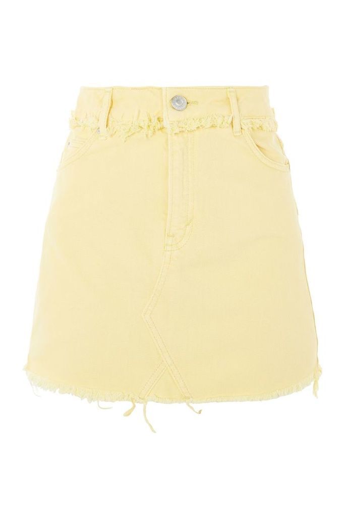 Womens PETITE Denim Mini Skirt - Yellow, Yellow