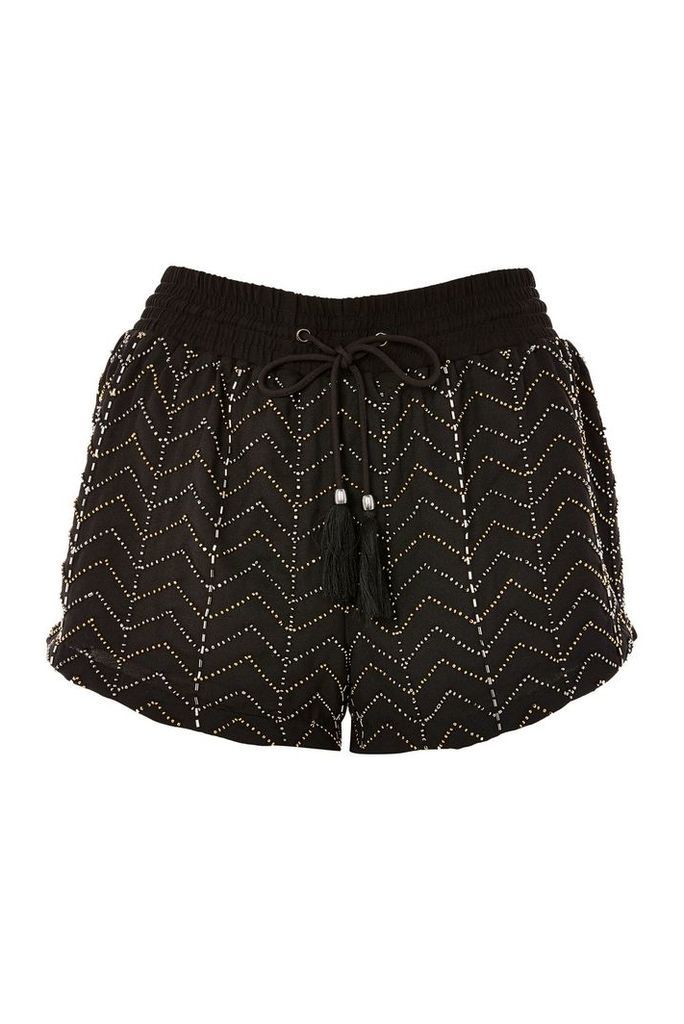 Womens Beaded Flippy Shorts - Black, Black