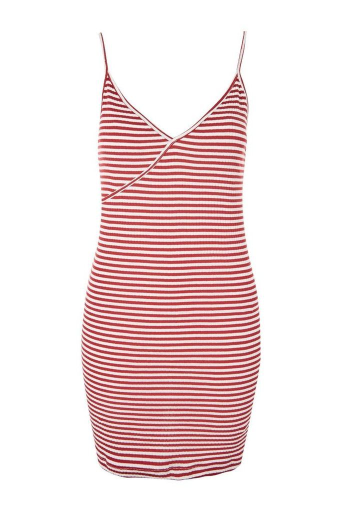Womens PETITE Stripe Mini Bodycon Dress - Red, Red