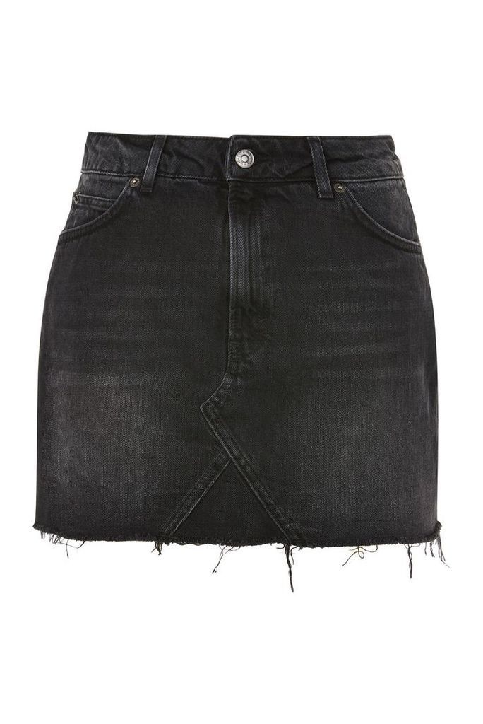 Womens PETITE Denim Mini Skirt - Washed Black, Washed Black