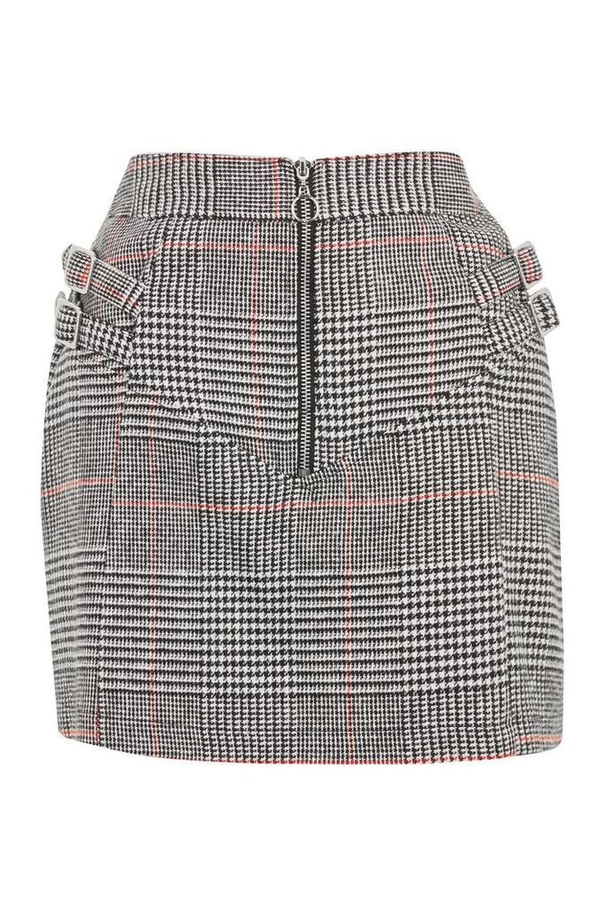 Womens PETITE Checked Buckle Pelmet A-Line Skirt - Monochrome, Monochrome