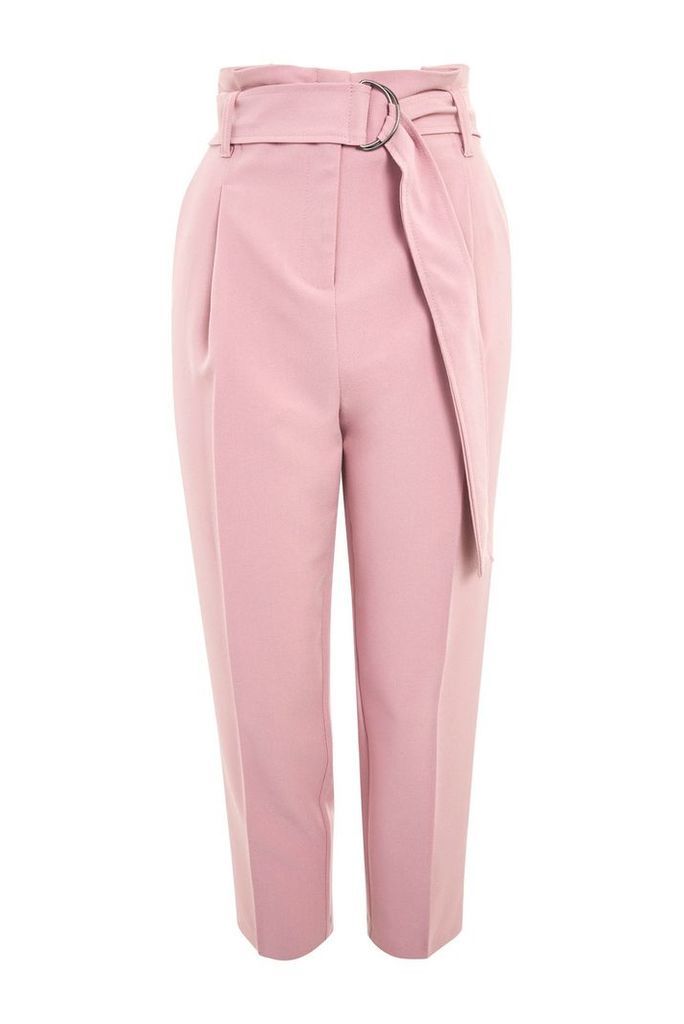 Womens PETITE Belted Peg Trousers - Pink, Pink