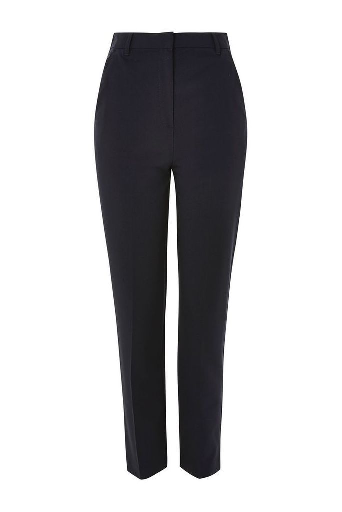 Womens PETITE High Waisted Cigarette Trousers - Navy Blue, Navy Blue