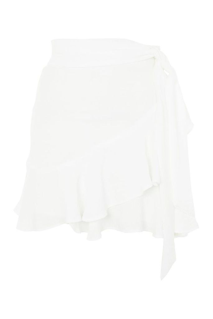 Womens Ruffle Tie Mini Skirt - White, White