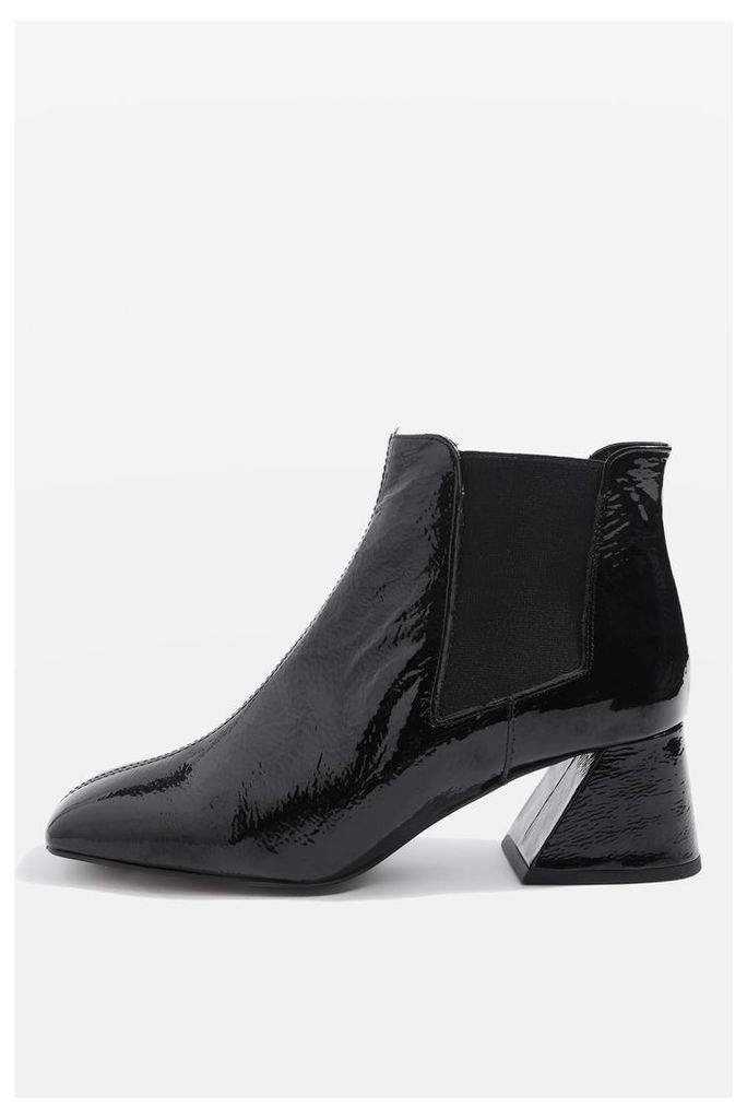 Womens MANUEL Patent Leather Boots - Black, Black