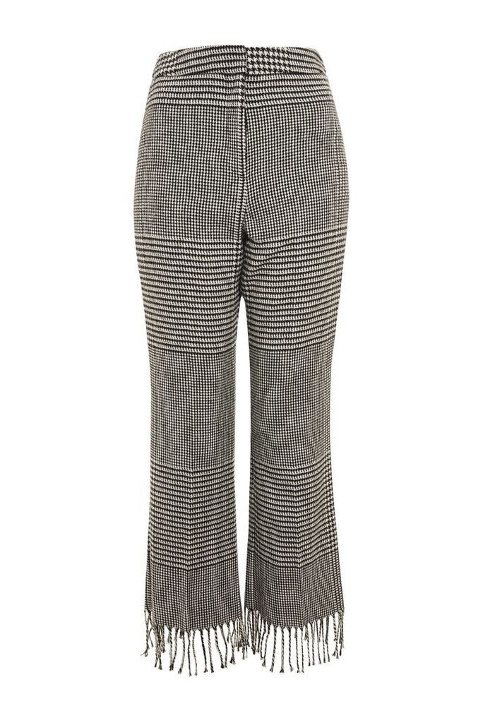 Womens PETITE Prince Of Wales Checked Fringe Trousers - Monochrome, Monochrome