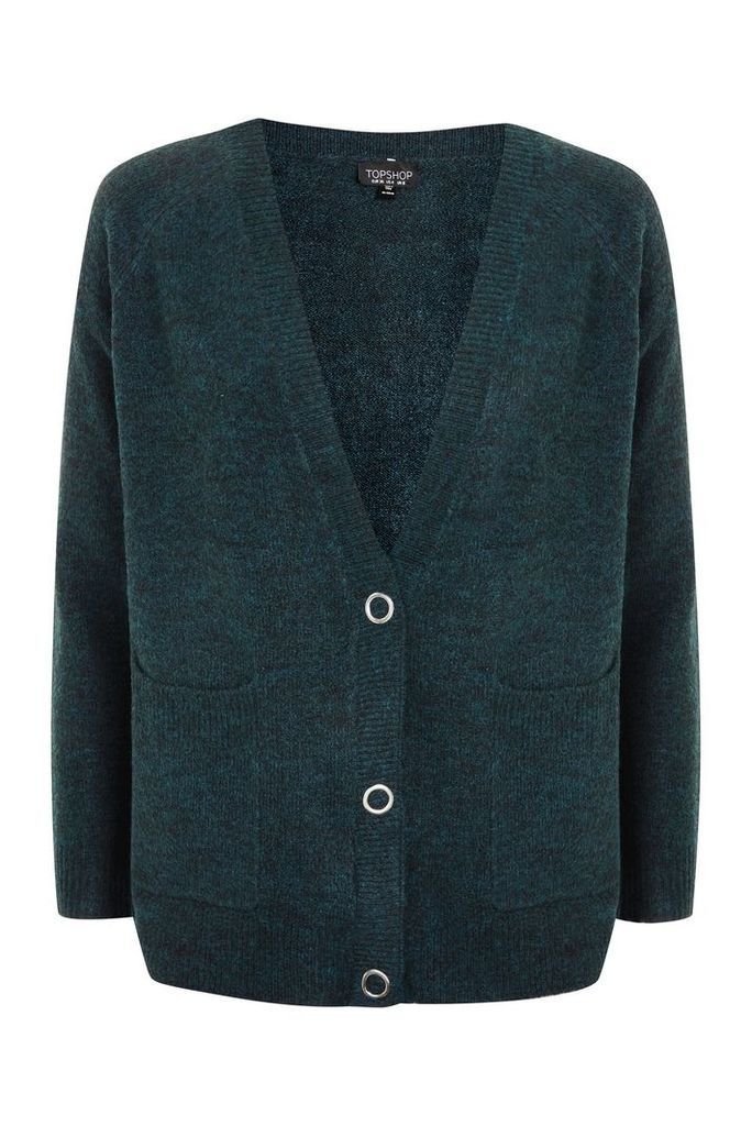 Womens Marl Popper Button Cardigan - Teal, Teal