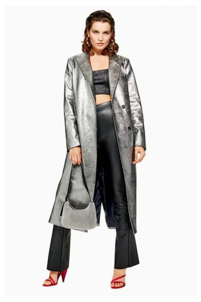 Womens Silver Textured Coat - Silver, Silver