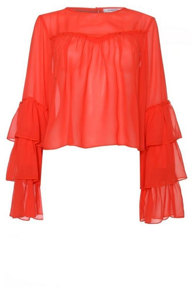 Womens **Sheer Ruffle Detail Blouse By Glamorous - Red, Red