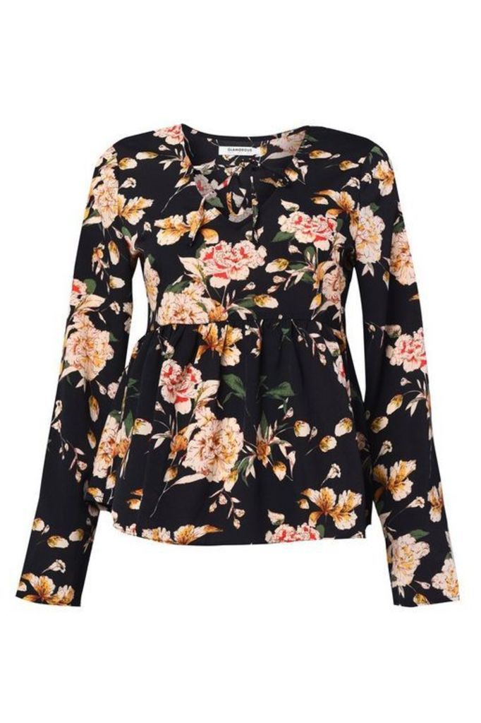Womens **Large Floral Blouse By Glamorous - Black, Black