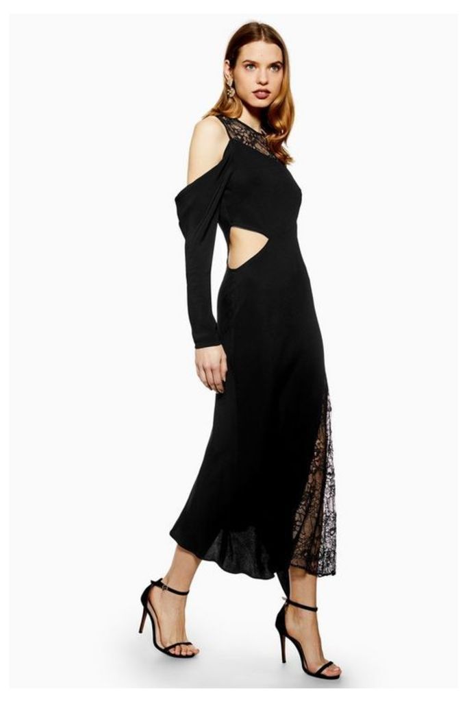 Womens Lace Insert Maxi Dress - Black, Black