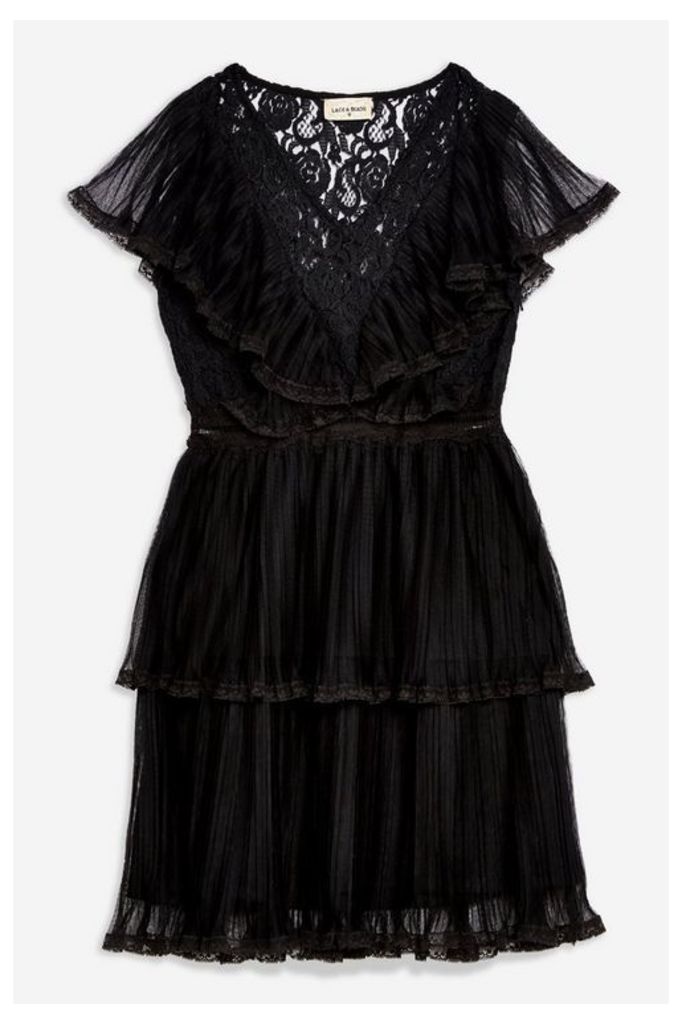 Womens **Black Pleated Dress By Lace & Beads - Black, Black